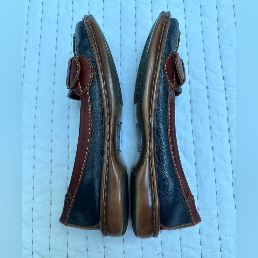 BORN Women's 8.5 Mindy Brown Blue Leather Buckle Slip On Flat Penny Loafers - Picture 7 of 12